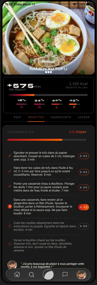 Recette pas à pas avec minuteurs