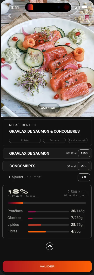 Résultat de scan : repas identifié, macros